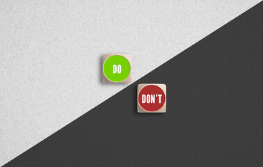 Do and Don't concept with red and green icons on dice