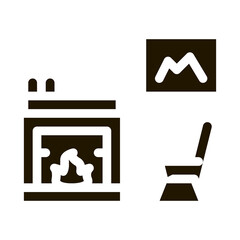 Rocking Chair near Fireplace Icon Vector Glyph Illustration