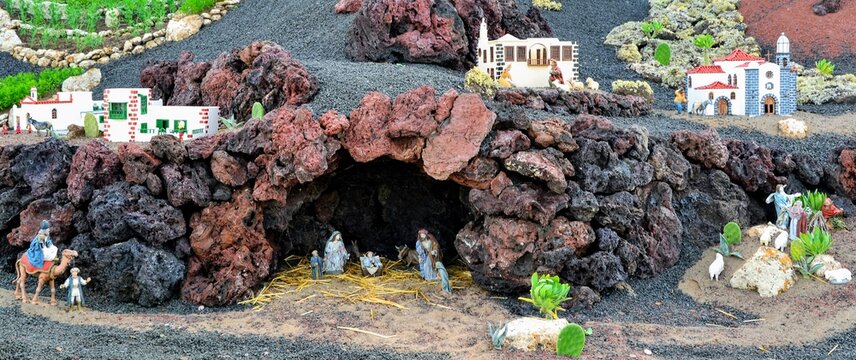 Fragment of spectacular Christmas Belen - Nativity scene. Manger scene, crib, creche. Yaiza, Lanzarote, Canary Islands, Spain - January 4 2013