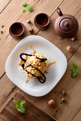 Original chinese desert - ice cream in the hot dough.