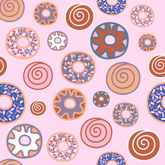 Vector Pink Donuts Seamless Pattern. Perfect for fabric, scrapbooking, wallpaper projects.