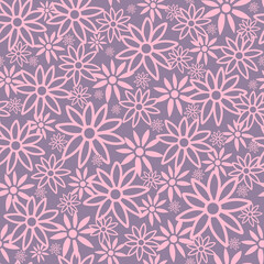 Vector Purple Pink Daisy Flower Seamless Pattern Background.