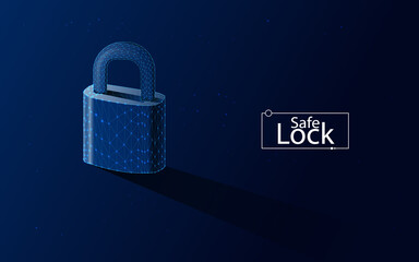 Closed padlock. symbol of security, protection, reliability, privacy and other concepts.wireframe, plexus,vector, dark-blue background,dots,triangle,low poly - obrazy, fototapety, plakaty
