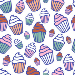 Vector Cupcake White seamless pattern background. Perfect for fabric, scrapbooking, wallpaper projects.