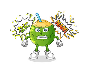 coconut drink anime angry vector. cartoon character