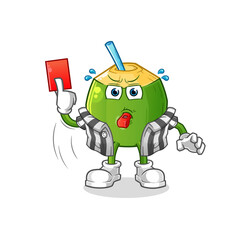 coconut drink referee with red card illustration. character vector