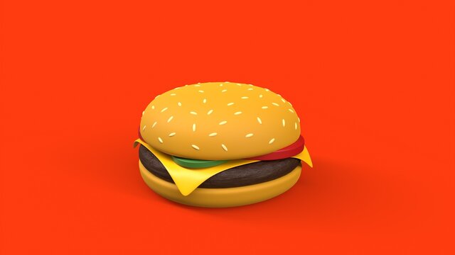 stylized cheeseburger isolated on orange background 3D computer rendering
