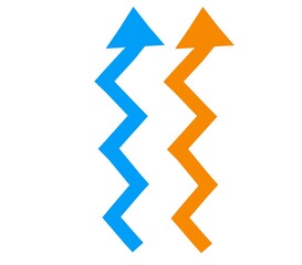 青と赤のシンプルなクランクの矢印