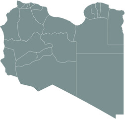 Gray vector map of the State of Libya with white borders of its districts