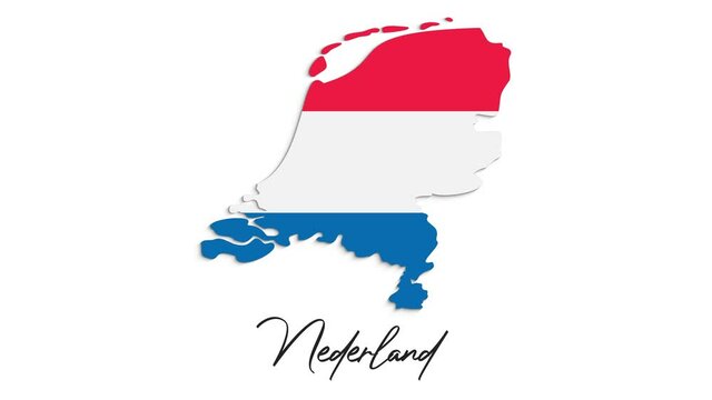 3d animated map showing the state of Nederland from the united state of america. 2d map of Nederland.