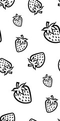 Strawberry berry monochrome black and white sketch seamless pattern texture background vector