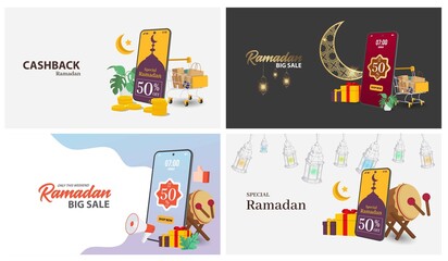 Bundle template for Ramadan Kareem with green and gold color. Ramadan sale for islamic greeting card, invitation, book cover, brochure, web banner, advertisement.
