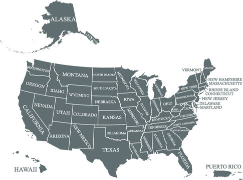 USA map states names labeled