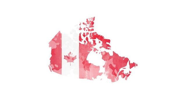 Watercolor animated map showing the state of Canada from the united state of American. 2d map of Canada.