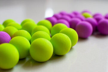 Groups of colorful sponge balls.