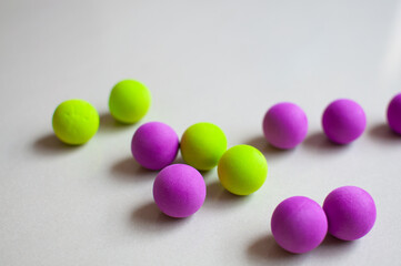 Groups of colorful sponge balls.