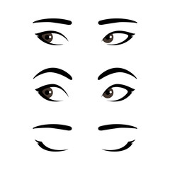 Set of stylized asian woman's eyes expressing different emotions