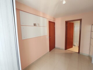 empty apartment with colorful furniture