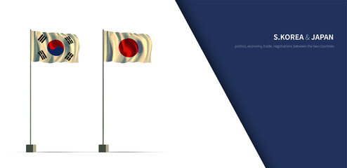 Flag of South Korea and japan. 
Economic, Cooperation and Relationship Infographic 3d Flag of the two countries.
