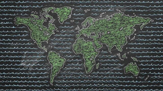World map in chalk on blackboard