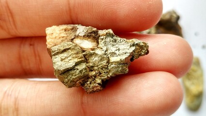 Vein rock samples from the people's gold mine, with shiny yellow pyrite minerals. Geological...