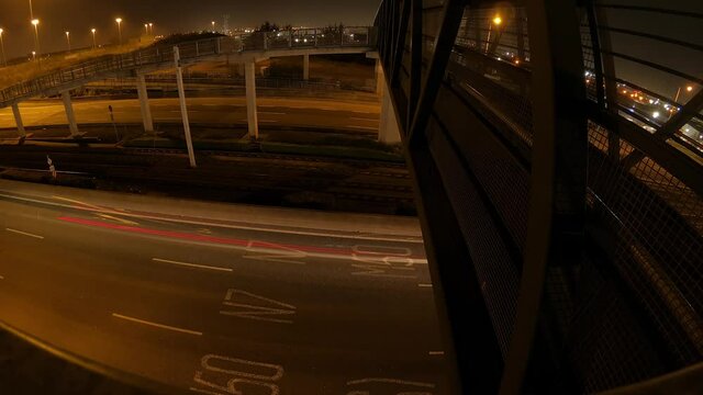 Naas Road Traffic At Night From Footbridge In Redcow Area, Leinster, Dublin, Ireland. - timelapse