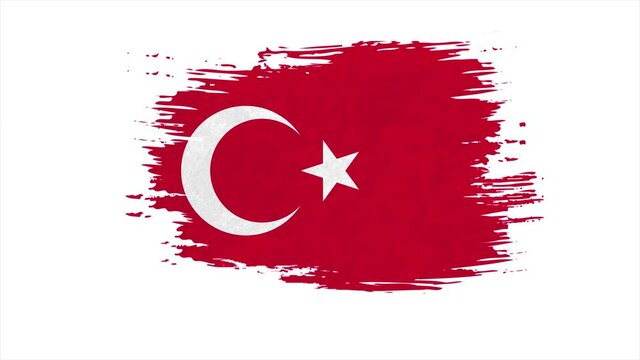 Stroke brush the national flag of Turkey in stop motion effect. Turkey flag brush strokes art background.