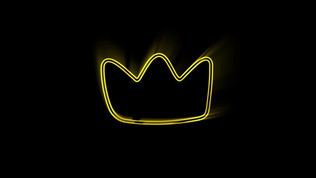 Crown silhouette hat cap on neon sign. Night bright advertisement. Motion graphics. 