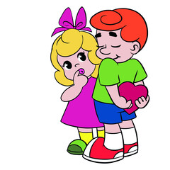 the boy gives the girl a heart. valentine. Valentine's Day. love, couple. children.