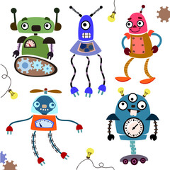 Set of colored robots. Aliens cartoons, funny. vector illustration. colorful good robots, lovely.