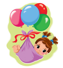newborn baby girl. Cartoon clipart character