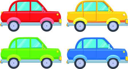 vector flat set of four multi-colored cars