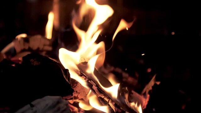 Burning fireplace in slow motion.