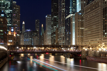 Chicago river at night