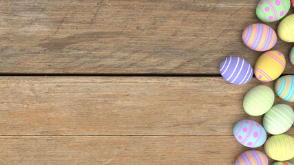 The Easter eggs on wood floor for Easter Day  content 3d rendering