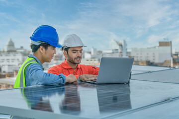 service and maintenance engineering team for solar rooftop system checking energy performance