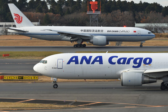 Chiba, Japan - December 19, 2020:ANA Cargo Boeing B767-300ER(BCF) (JA8323) freighter.