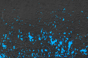 Black painted metal surface with old blue peeling paint wall texture background