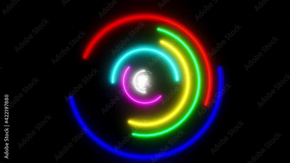 Poster 4k video animation of colorful half-circles rotating effect motion graphics.