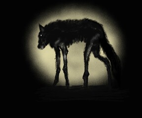 wolf howling at night hand drawing wolf on white background illustration Animal silhouette sketch