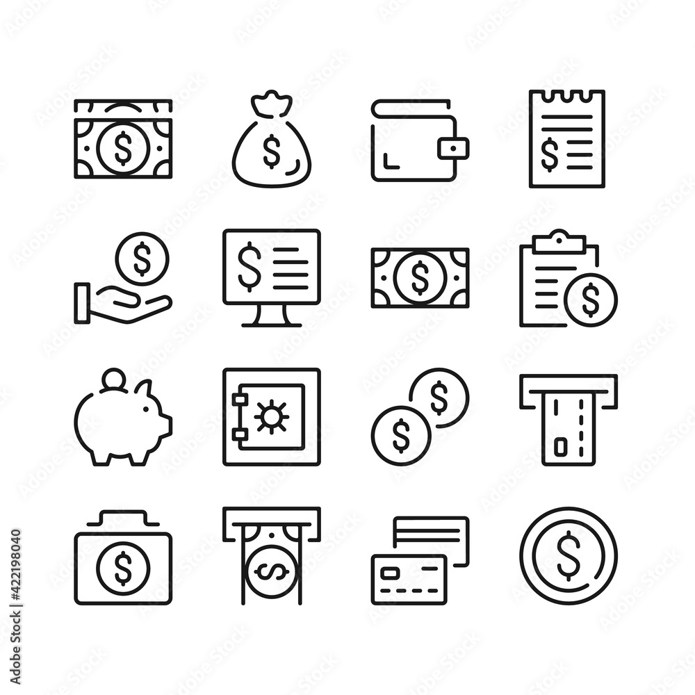 Poster finance line icons. financial concepts. simple linear symbols, modern outline elements. vector line 