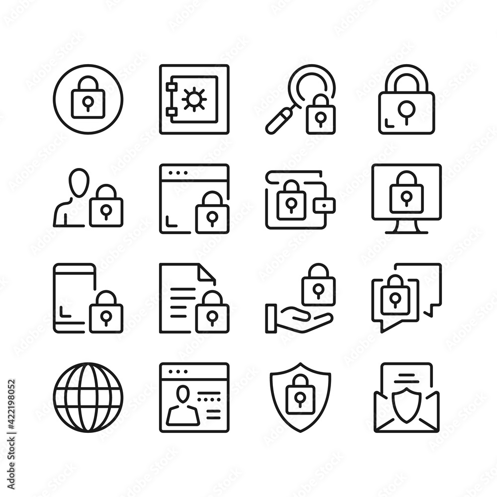 Poster data protection line icons. information security concepts. simple linear symbols, modern outline ele