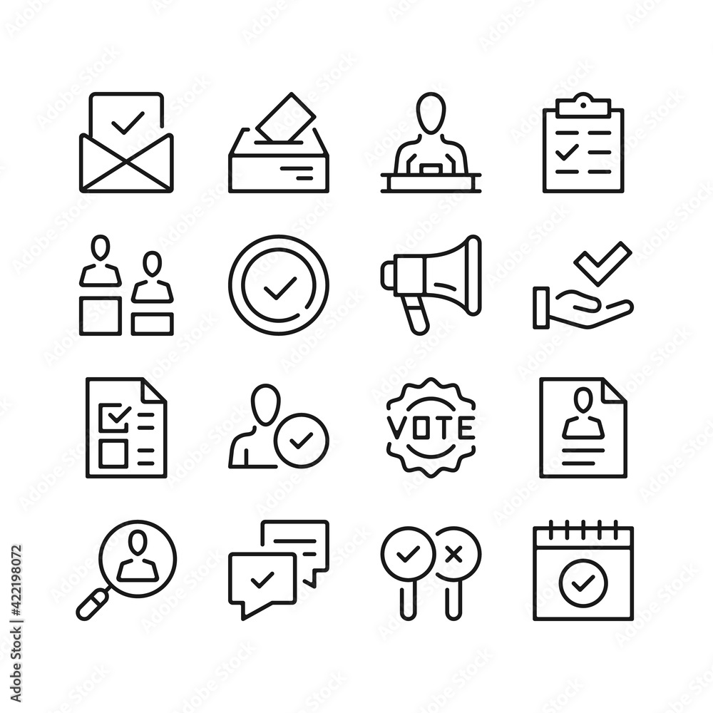Poster Elections line icons. Voting concepts. Simple linear symbols, modern outline elements. Vector line icons set