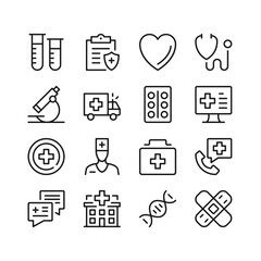 Healthcare line icons. Medical concepts. Simple linear symbols, modern outline elements. Vector line icons set