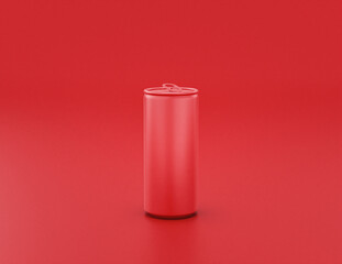 flat color shiny red plastic tall soda can in red background, monochrome, single color, 3d rendering