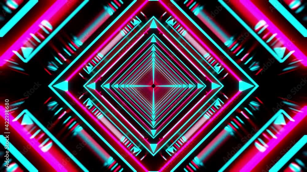 Poster 4k video animation of beautiful pink and blue color neon lighting sci-fi shape tunnel looping with r