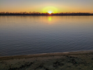 View of the autumnal bank of the Irtysh River in the Omsk Region.