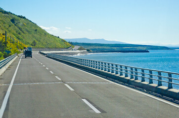 The road to Shiretoko Peninsula, Hokkaido, Japan.