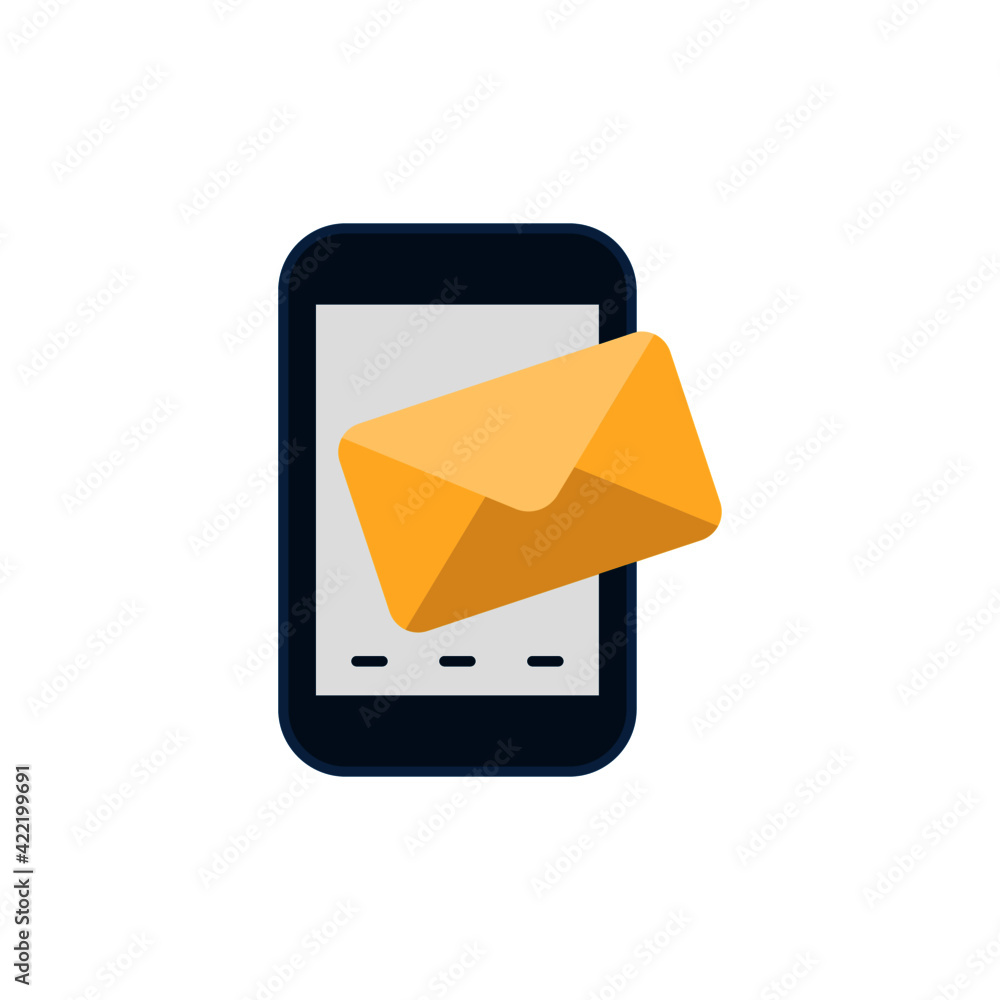 Poster smartphone send message icon in color icon, isolated on white background