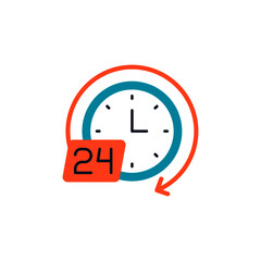 Around the clock, 24 hours icon in color icon, isolated on white background 
